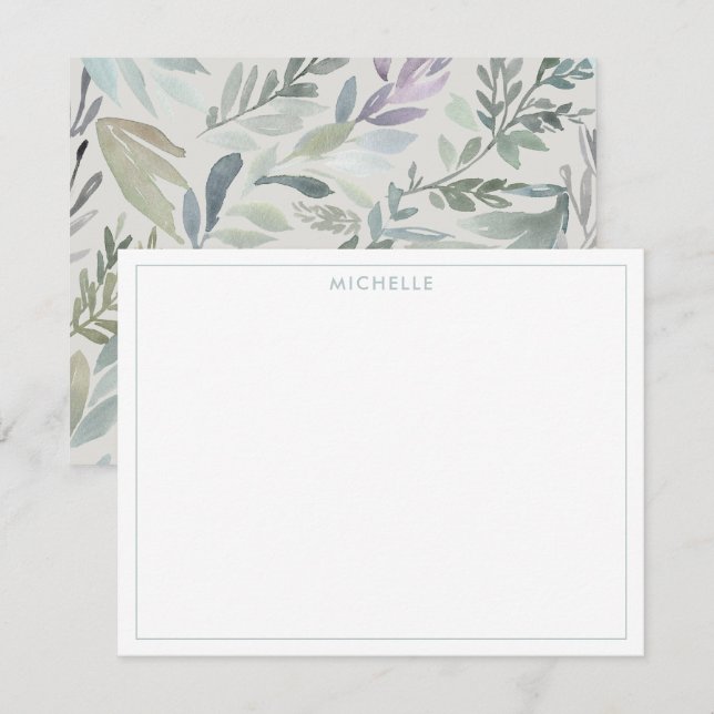 Carte De Correspondance Elégant bleu vert Motif d'aquarelle (Devant / Derrière)