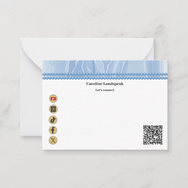 Carte De Correspondance Élégant Blue Social Media & QR Code (Devant)