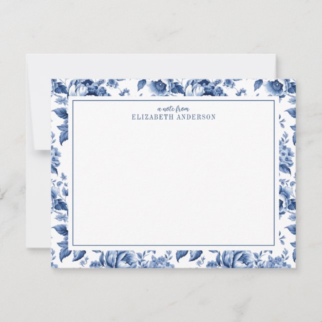 Carte De Correspondance Elegant Blue White Vintage Rose Floral (Devant)