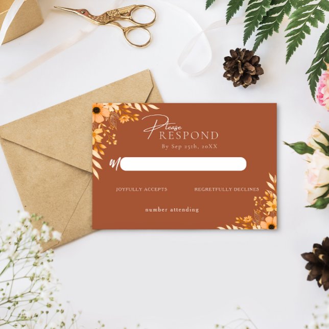 Carte De Correspondance Elegant boho Floral Hand-Drawn  Wedding RSVP (Elegant boho Floral Hand-Drawn Wedding RSVP Note Card)