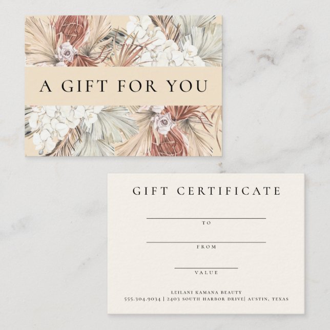Carte De Correspondance Élégant certificat cadeau Boho séché aquarelle (Devant / Derrière)