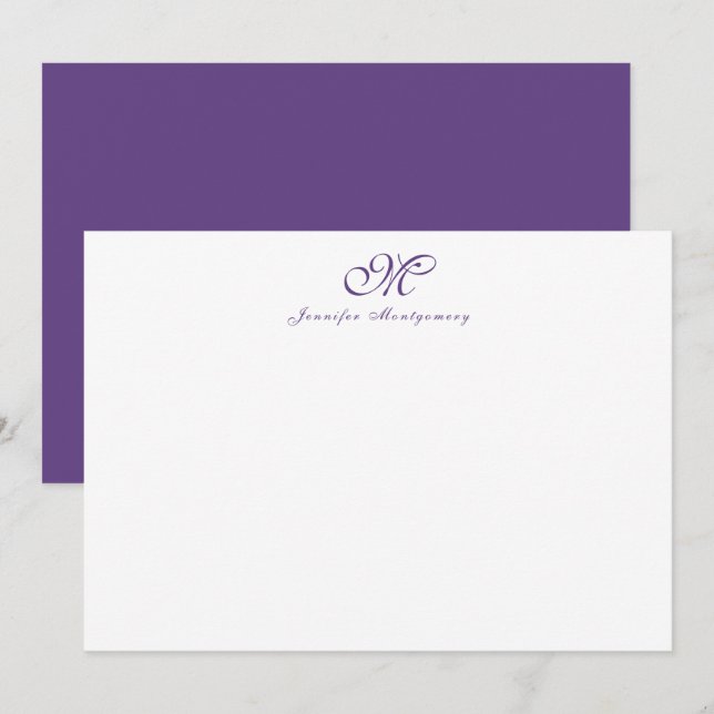 Carte De Correspondance Élégant Chic Girly Script Monogramme violet (Devant / Derrière)