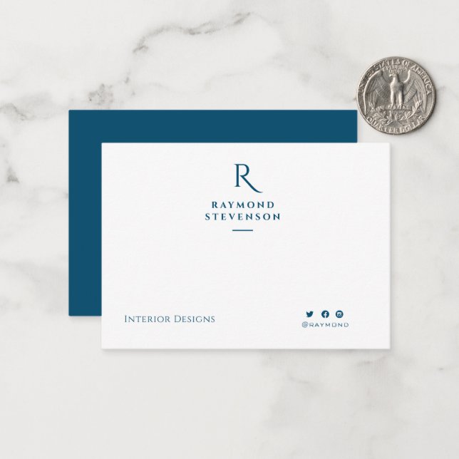 Carte De Correspondance Elegant Chic Professional Navy bleu monogrammed (Devant/Arrière en situation)