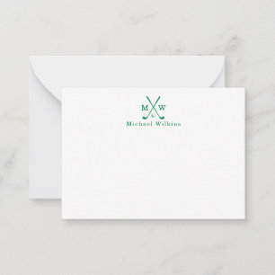 Carte De Correspondance Élégant Classic Green Crossed Clubs Golf Monogramm