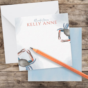 Carte De Correspondance Elégant Crabe Bleu moderne Aquarelle Marine bleu