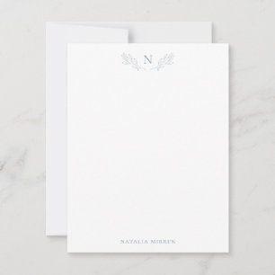 Carte De Correspondance Élégant Dusty Blue Botanical Branch Monogramme