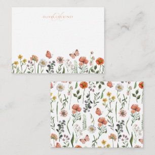 Carte De Correspondance Élégant Fleur sauvage d'aquarelle Monogramme moder