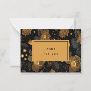 Carte De Correspondance Élégant floral doré & noir   certificat-cadeau