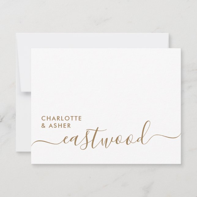 Carte De Correspondance Elegant Gold Script Wedding Monogram Note Card (Devant)