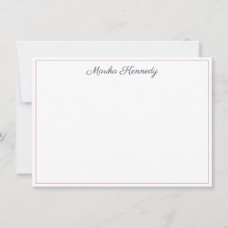 Carte De Correspondance Elégant Gris Ardoise Script Bleu Bordure rose
