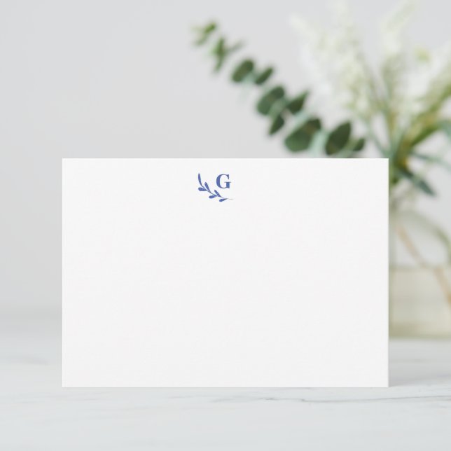 Carte De Correspondance Elégant Laurel Monogram Blue Chic Flat (Debout devant)