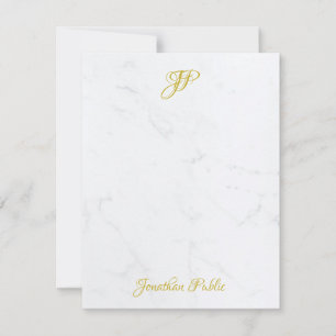 Carte De Correspondance Élégant Marbre blanc Monogramme de script de main