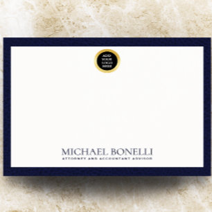 Carte De Correspondance Élégant Marine Blue Leather Gold Round Logo Monogr