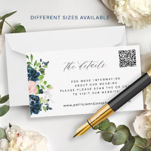 Carte De Correspondance Elégant marine rose floral QR CODE Détails du mari