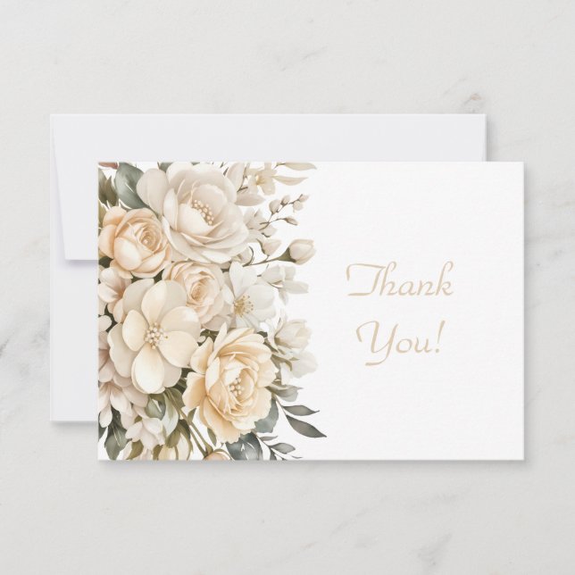 Carte De Correspondance Élégant Merci floral beige (Devant)