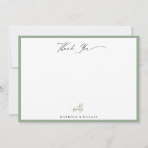 Carte De Correspondance Élégant Merci vert de la tige de la florale blanch