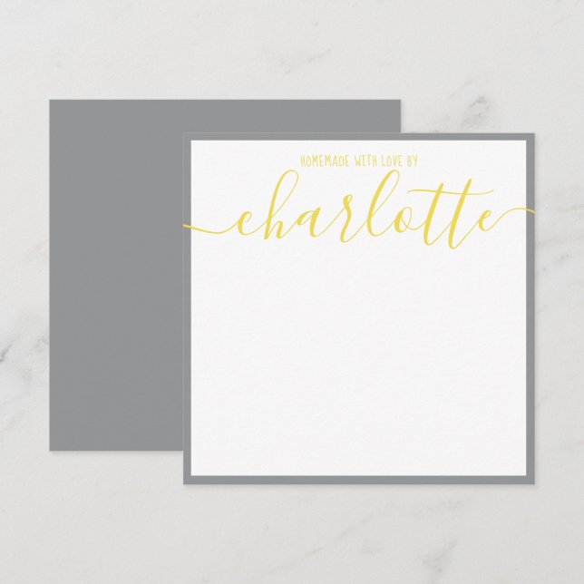 Carte De Correspondance Élégant minimaliste gris bande jaune Nom du script (Devant / Derrière)