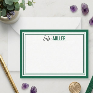Carte De Correspondance Élégant Minimaliste Vert Olive Deux Bordures