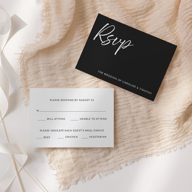 Carte De Correspondance Elegant Modern Black Tie Wedding RSVP Card (Créateur téléchargé)