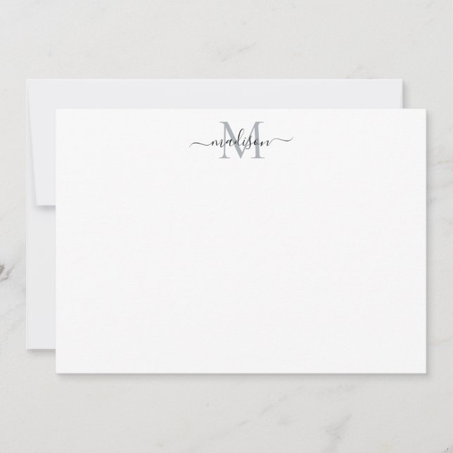 Carte De Correspondance Élégant moderne Script féminin Monogramme gris (Devant)