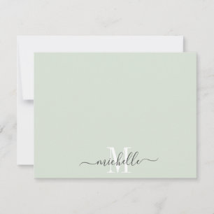 Carte De Correspondance Élégant Monogram Pastel Vert Blanc Nom du script