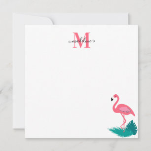 Carte De Correspondance Élégant Monogram Tropical Flamant rose rose Carré