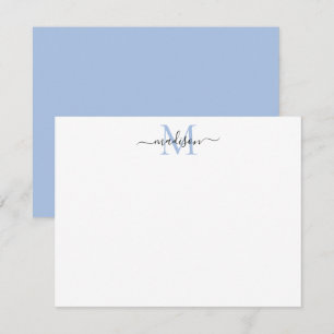 Carte De Correspondance Élégant Monogramme Bleu Dusty