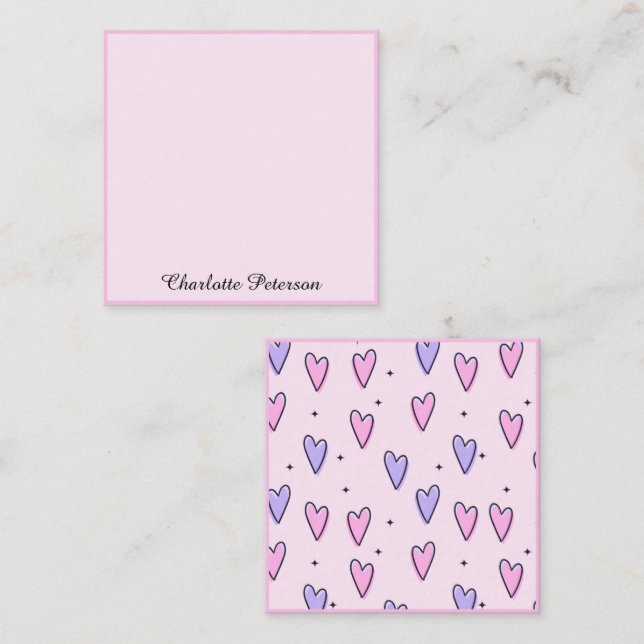 Carte De Correspondance Élégant Monogramme Cardiaque Rose Et Violet (Devant / Derrière)