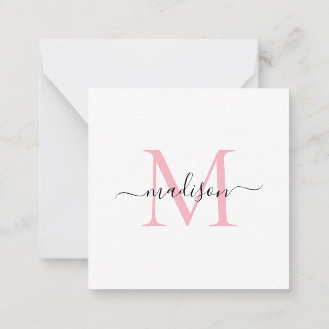 Carte De Correspondance Élégant Monogramme Féminin Moderne Script rose (Dos)