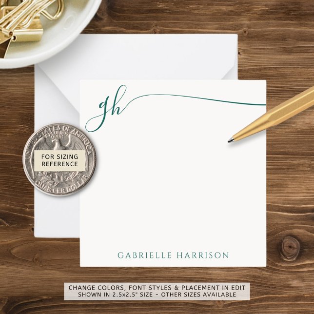 Carte De Correspondance Élégant Monogramme Initiales Turquoise Script (Créateur téléchargé)