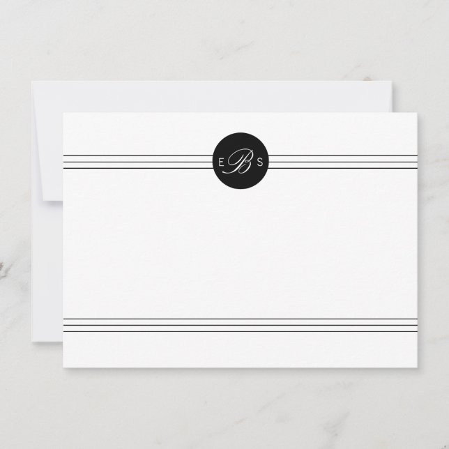 Carte De Correspondance Élégant Monogramme noir blanc Stationery personnal (Devant)