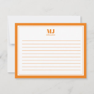 Carte De Correspondance Élégant Monogramme Orange Bordure Minimaliste