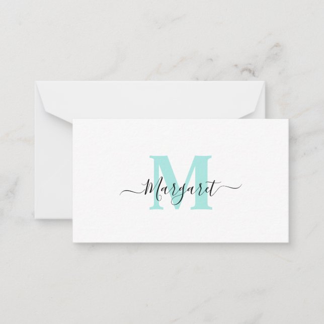 Carte De Correspondance Élégant Monogramme Turquoise Chic Girly (Devant)