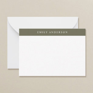 Carte De Correspondance Élégant Monogramme Vert Olive Minimaliste