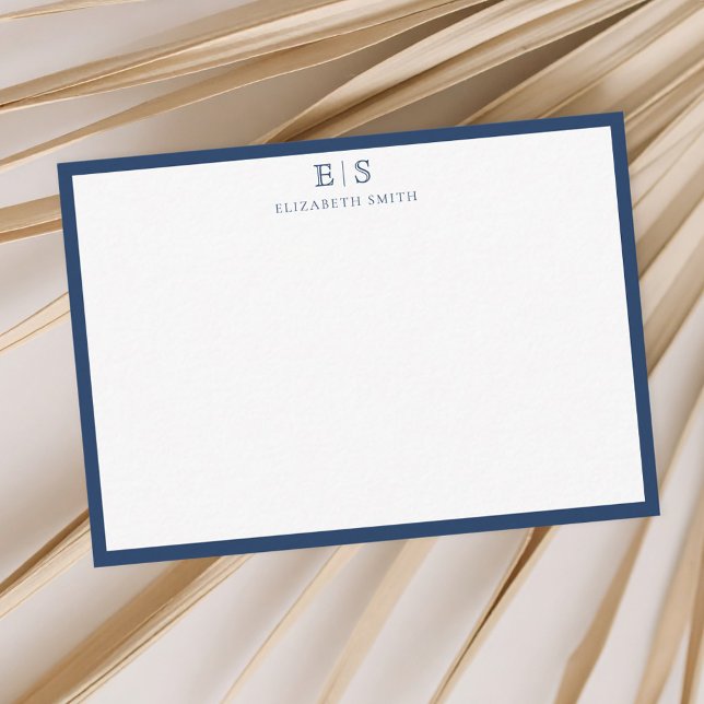 Carte De Correspondance Elegant Navy Blue Border Monogram (Créateur téléchargé)