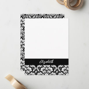 Carte De Correspondance Elégant noir blanc Damas