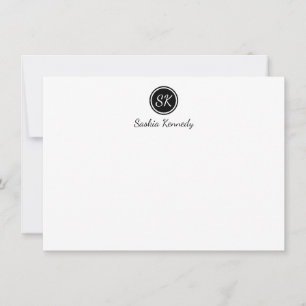 Carte De Correspondance Élégant Noir Blanc Script Monogramme Professionnel