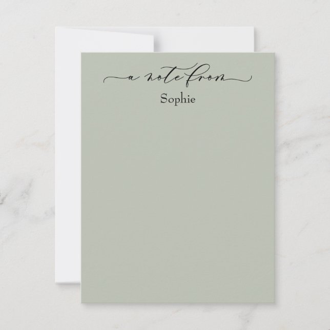 Carte De Correspondance Élégant "Note De" Simple Sage Green (Devant)
