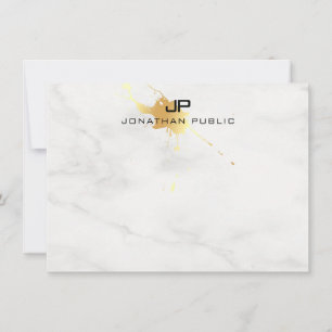 Carte De Correspondance Élégant or éclaboussure Marbre blanc Monogramme mo