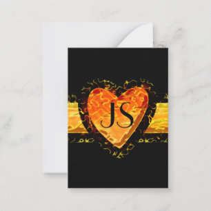 Carte De Correspondance Elégant Orange Heart Black Valentines jour Monogra
