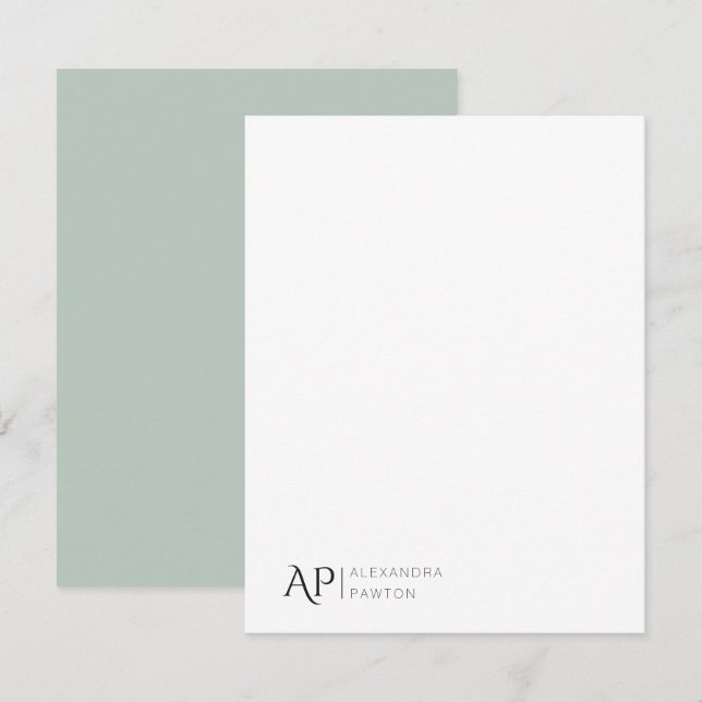 Carte De Correspondance Elégant Pastel Green Nom personnalisé Personnel (Devant / Derrière)