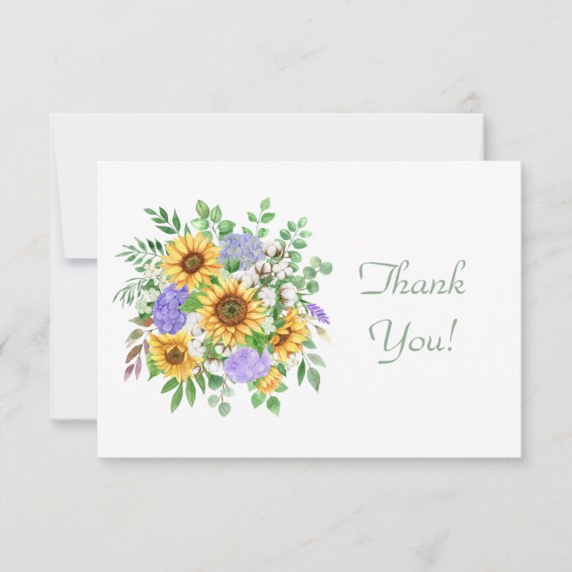 Carte De Correspondance Elégant Pastel Sunflower Bouquet Merci plat (Devant)