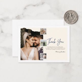 Carte De Correspondance  Elegant photo collage wedding Thank you 