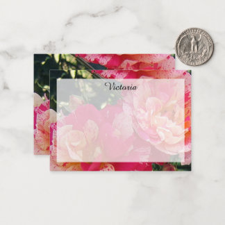 Carte De Correspondance Élégant Pink Blanc Gratté Rose Floral