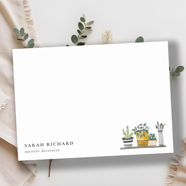 Carte De Correspondance Elégant Plante à pots Maison Aquarelle Botanique (Créateur téléchargé)