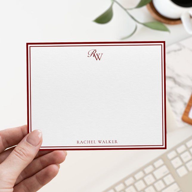 Carte De Correspondance Elegant Red Monogram Two Border (Créateur téléchargé)