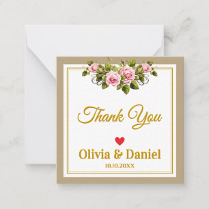 Carte De Correspondance Élégant remerciement en écriture dorée et florale 