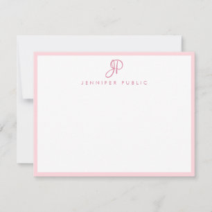 Carte De Correspondance Élégant rose blanc main Nom du script Monogram Chi