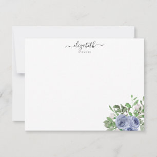 Carte De Correspondance Élégant Rose Floral Blue Aquarelle moderne