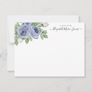 Carte De Correspondance Élégant Rose Flore Bleu Aquarelle élégant Script